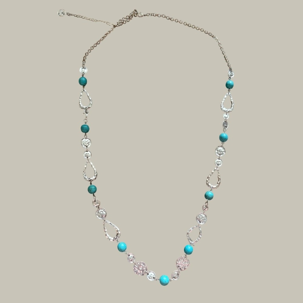 Erica Lyons Silver Tone Turquoise‎ Beaded Necklace Vintage Boho